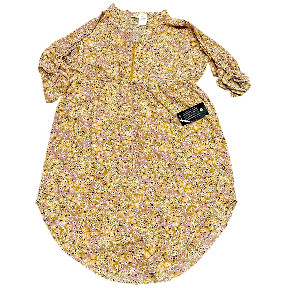 Loralette NWT‎ Floral Print Zipper Front Dress Yellow Pink Women's 26/28